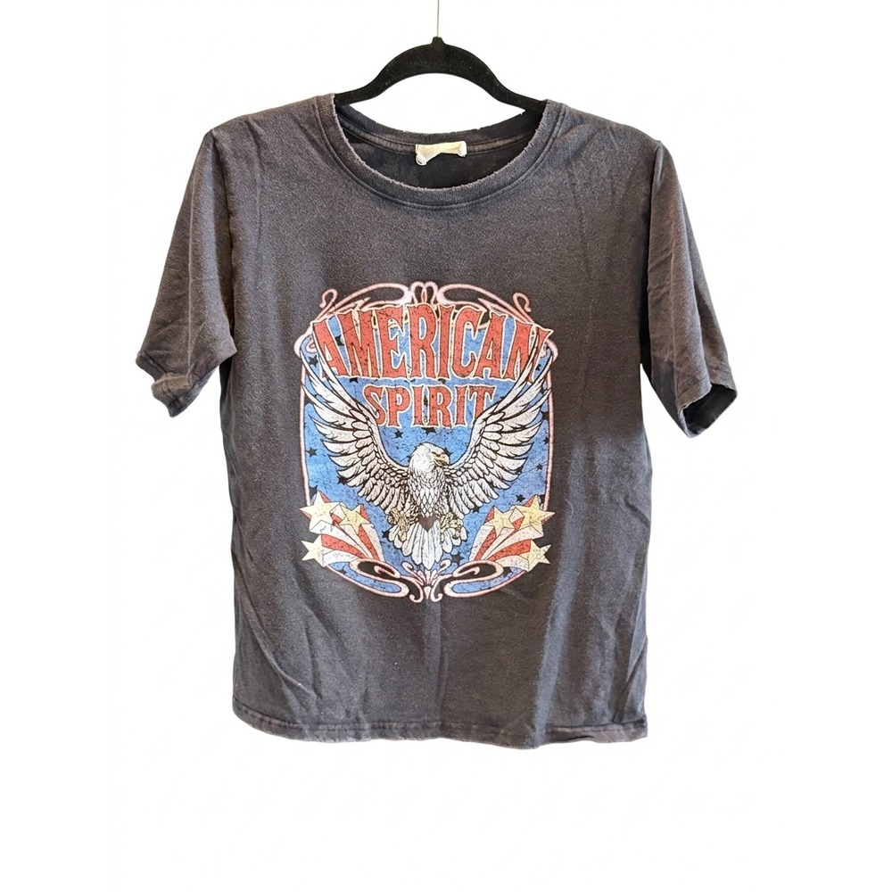 Refined Canvas American Spirit Eagle Graphic Tee Charcoal Gray Distressed Large